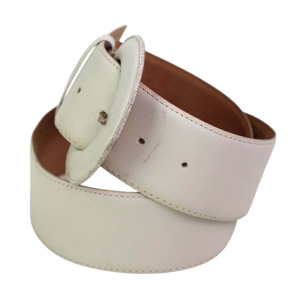 The Leather Snop IVORY REAL LEATHER 2"Wd STITCHED CASUAL WOMEN'S BELT Sz M (F68 - Picture 3 of 13